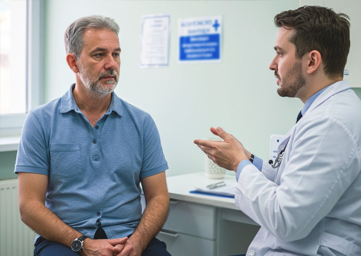Мужчина слушает врача
